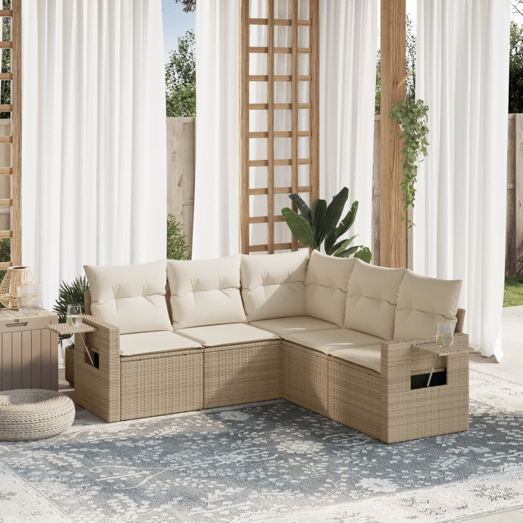 5 Pcs conjunto de sofás p/ jardim com almofadões vime PE bege
