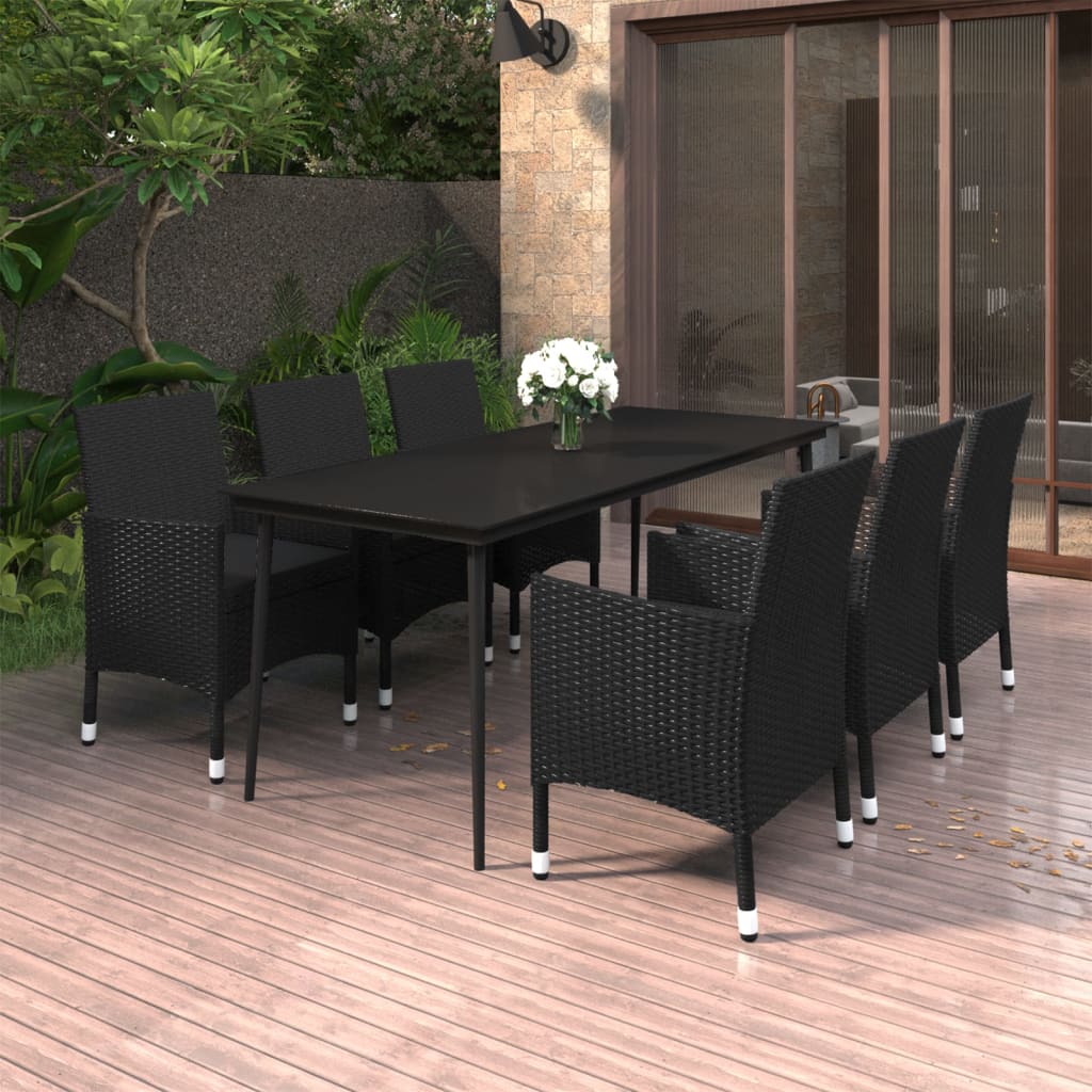 7 Pcs conjunto de jantar p/ jardim c/ almofadões vime PE/vidro