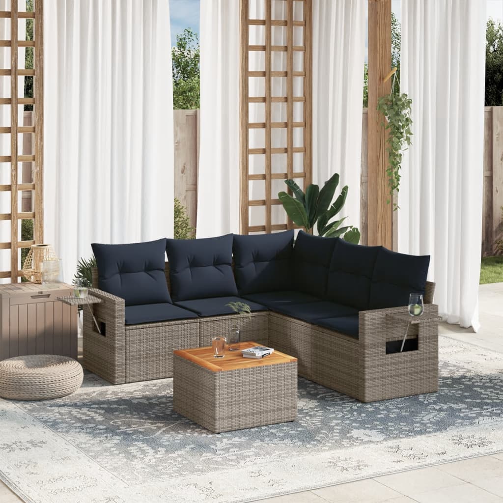 Conjunto de sofá de jardim com 6 peças e almofadas em rattan sintético cinza