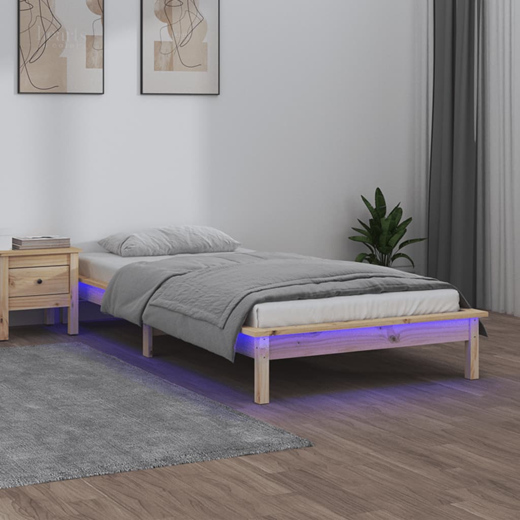 Estrutura cama c/ LED pequena solteiro 75x190 cm madeira maciça