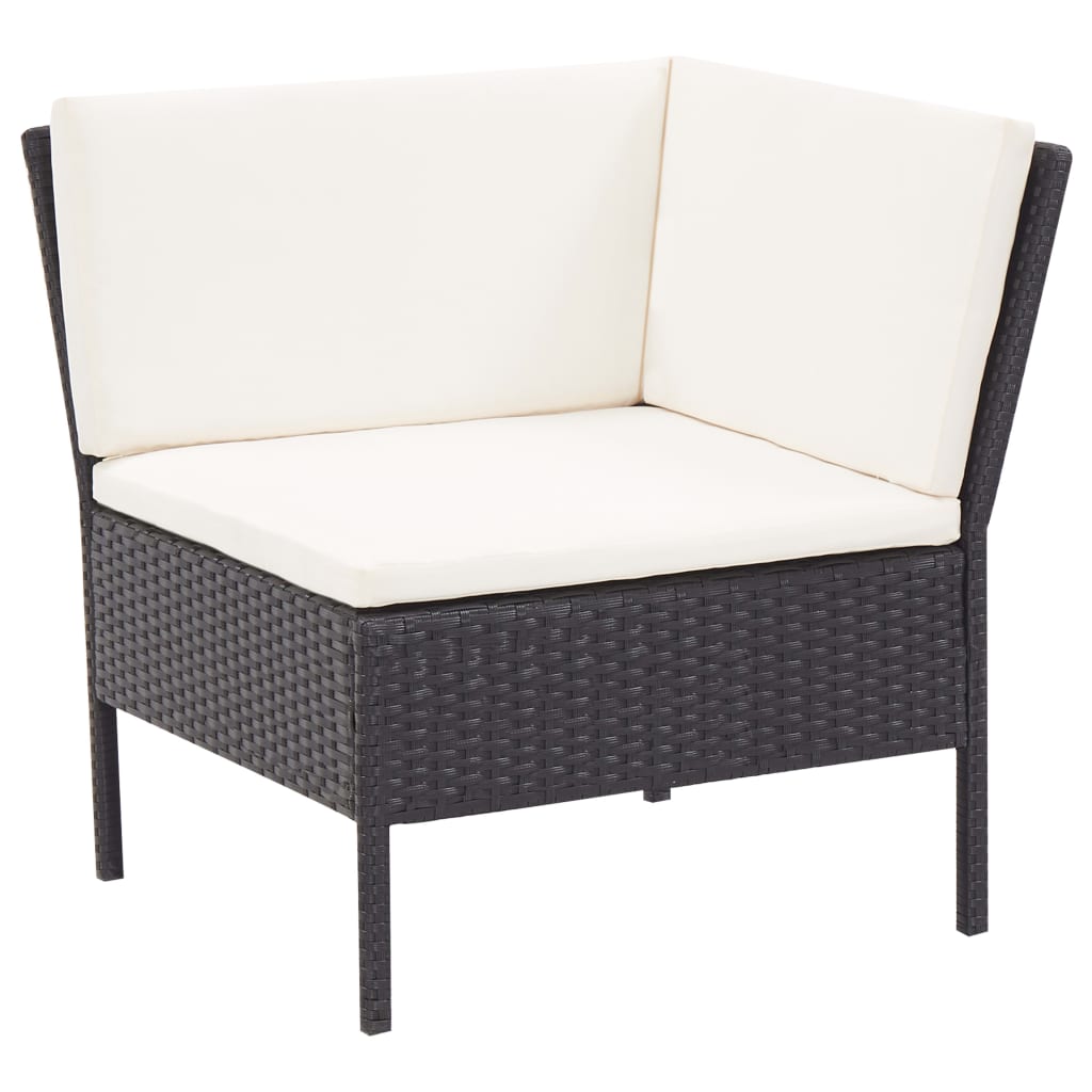 3 Pcs conjunto lounge de jardim c/ almofadões vime PE preto