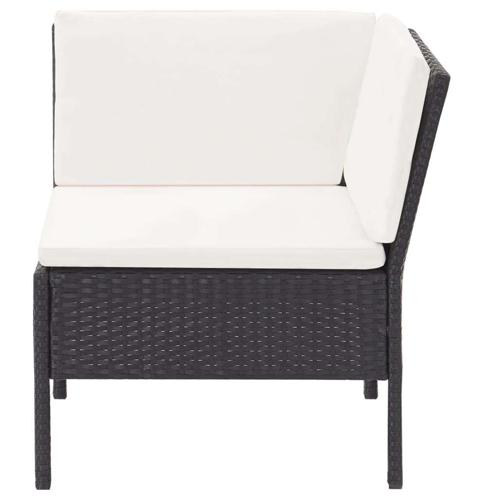 3 Pcs conjunto lounge de jardim c/ almofadões vime PE preto