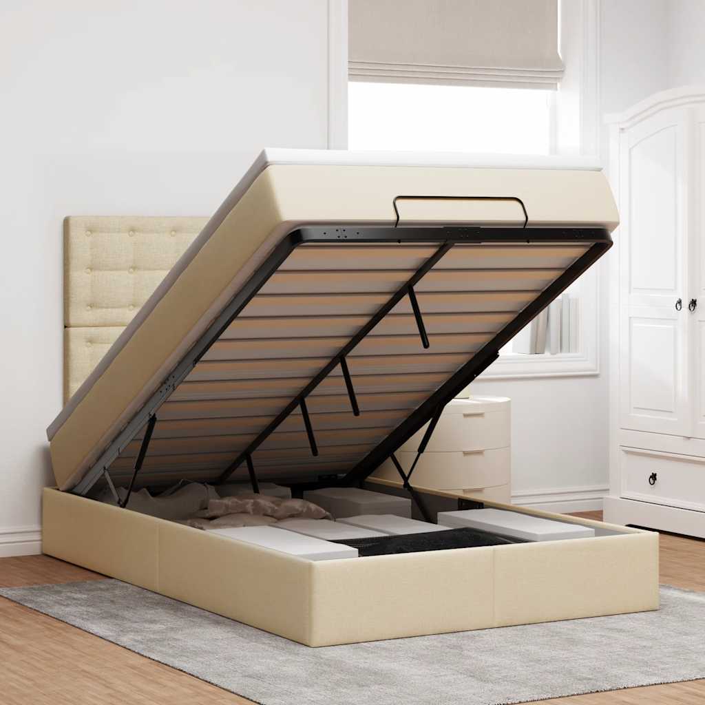 Estrutura de cama otomana com colchão 120x190 cm tecido creme
