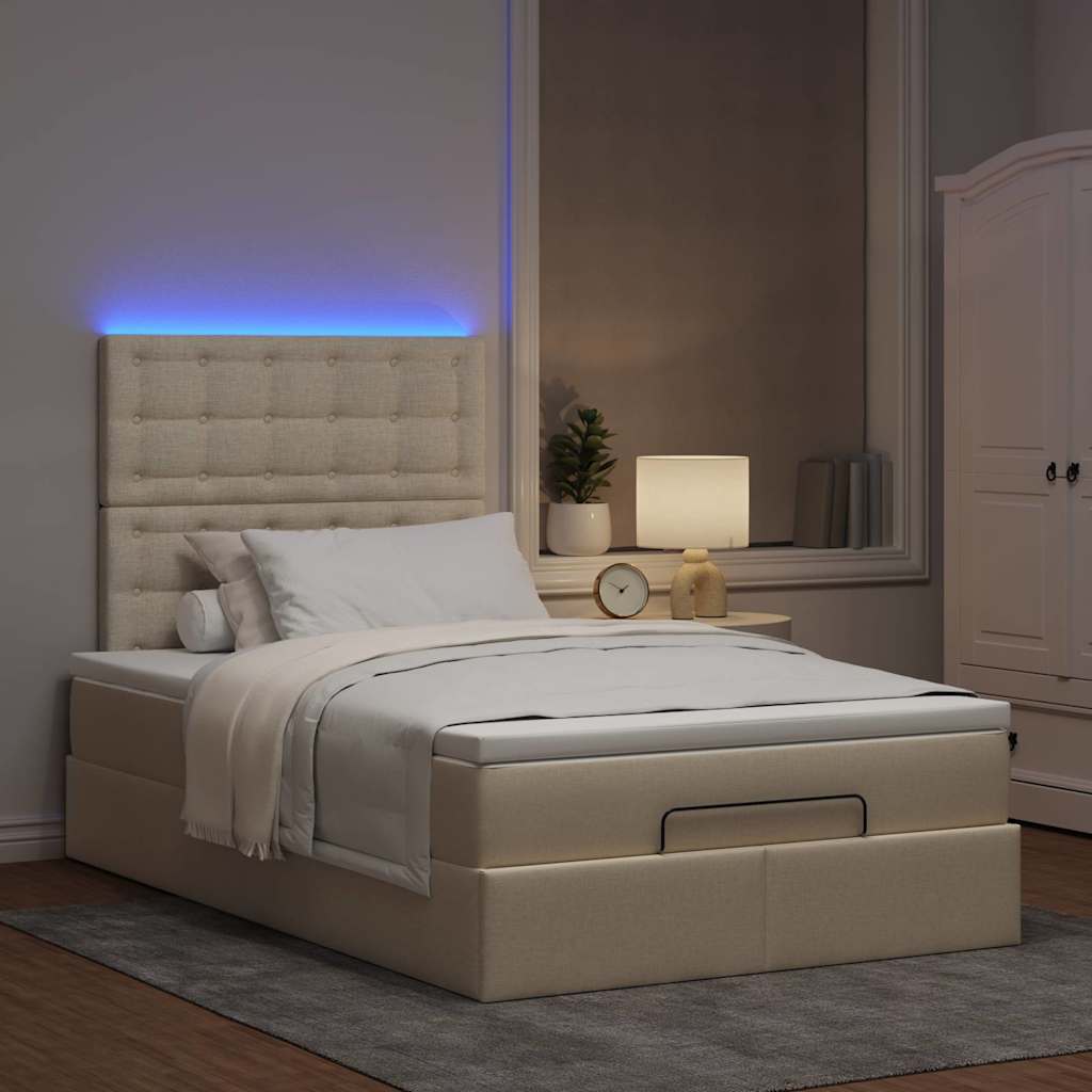 Estrutura de cama otomana com colchão 120x190 cm tecido creme