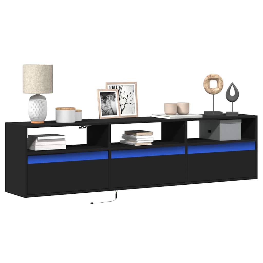 Móvel de parede para TV com LED, preto, 180x31x45 cm