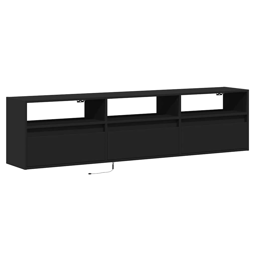 Móvel de parede para TV com LED, preto, 180x31x45 cm