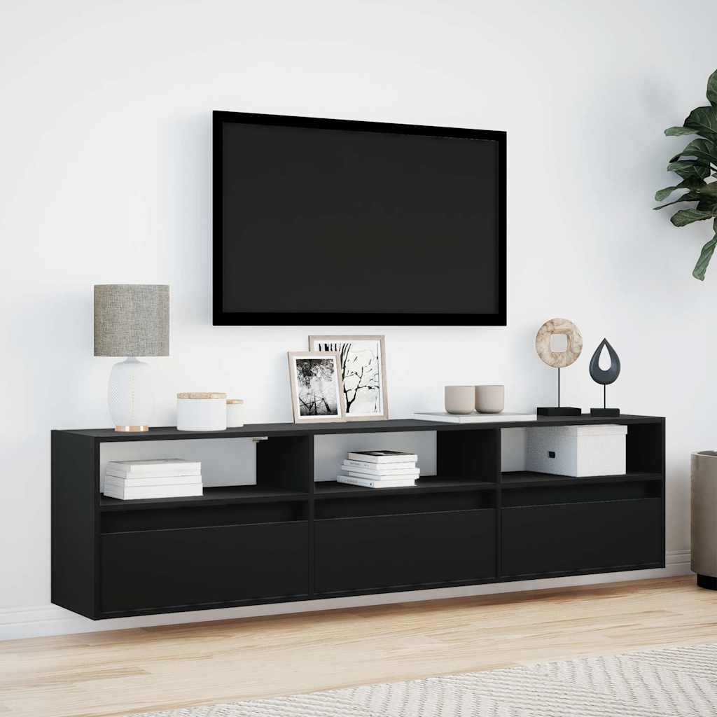 Móvel de parede para TV com LED, preto, 180x31x45 cm