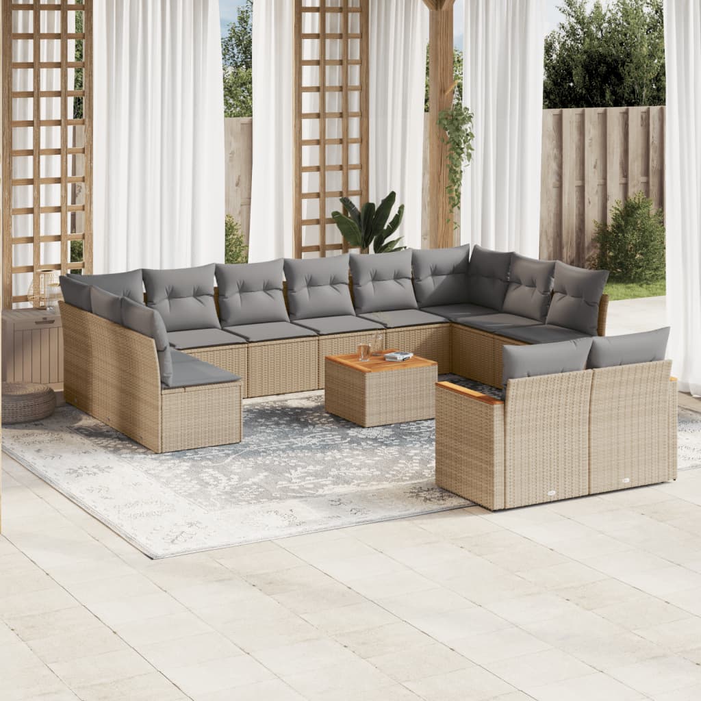 13 Pcs conjunto de sofás p/ jardim com almofadões vime PE bege