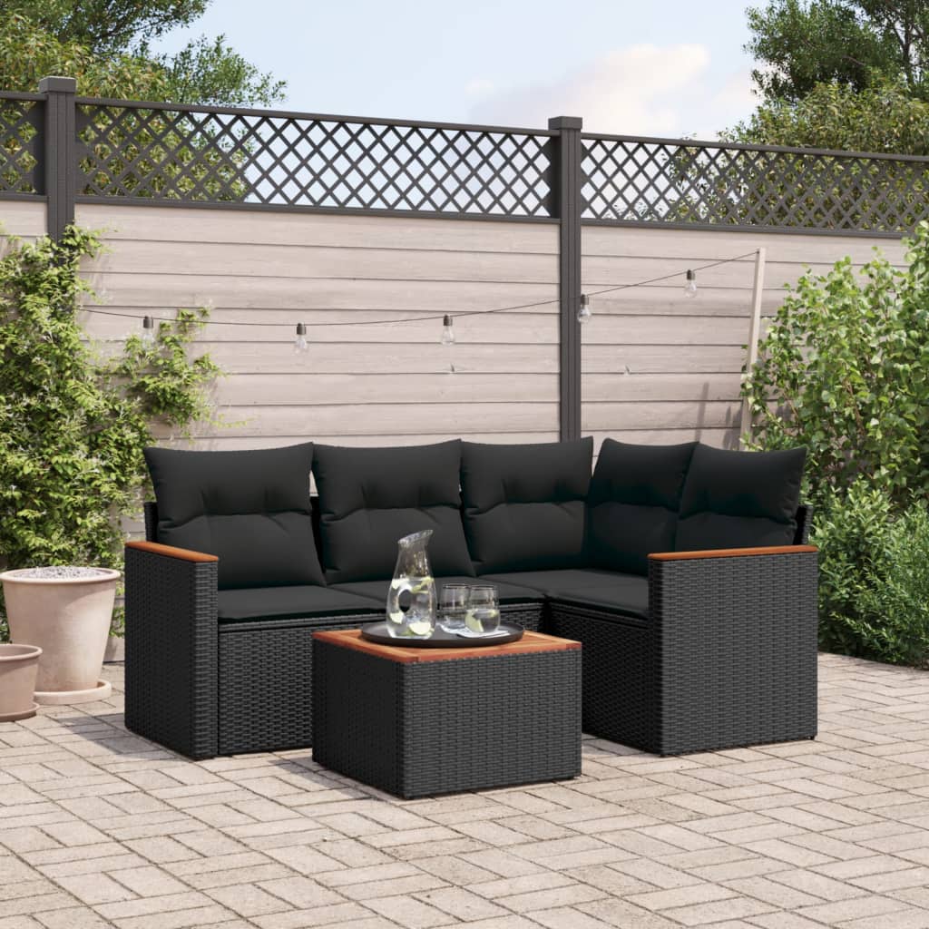 5 Pcs conjunto sofás de jardim com almofadões vime PE preto