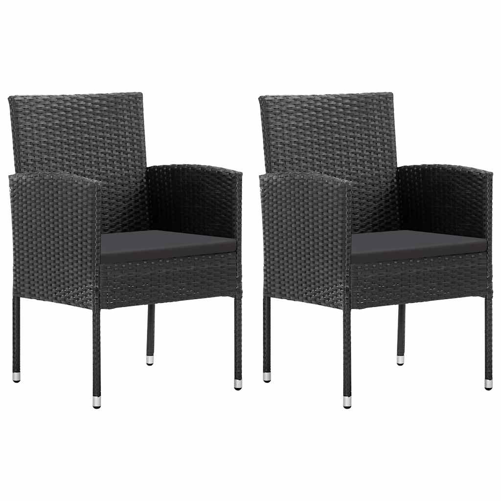Cadeiras de jardim com almofadões 2 pcs vime PE preto