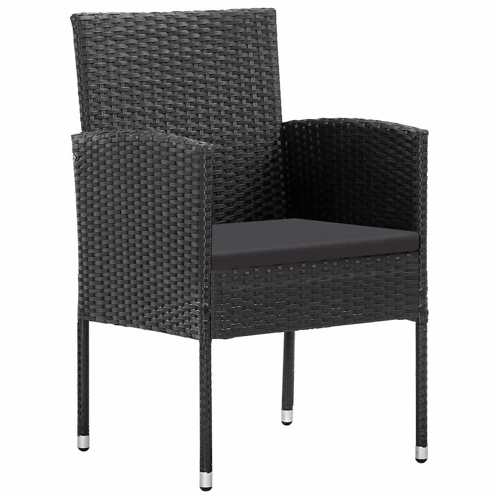 Cadeiras de jardim com almofadões 2 pcs vime PE preto