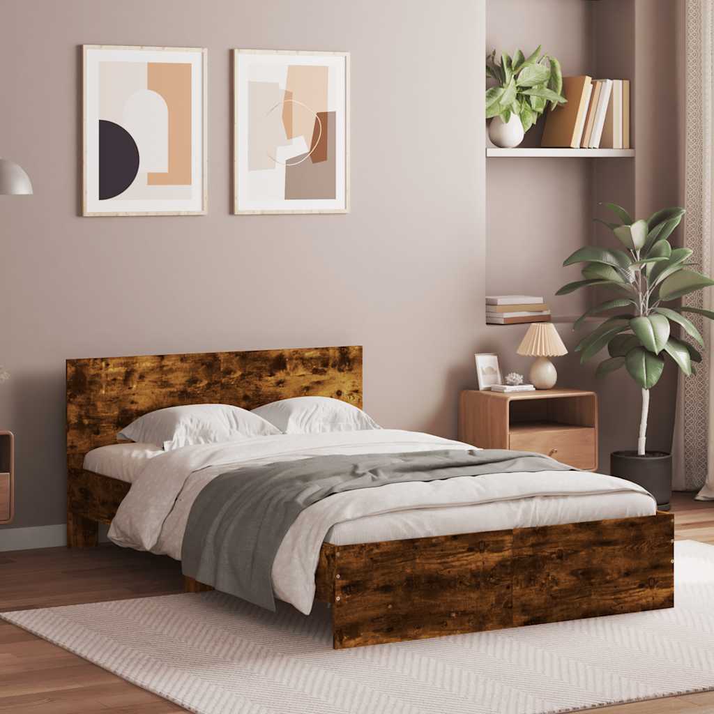 Estrutura cama c/ cabeceira/luzes LED 140x190cm carvalho fumado