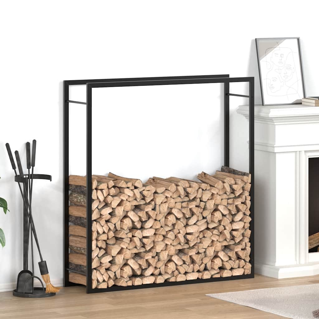 Suporte para lenha 110x28x116 cm aço preto mate