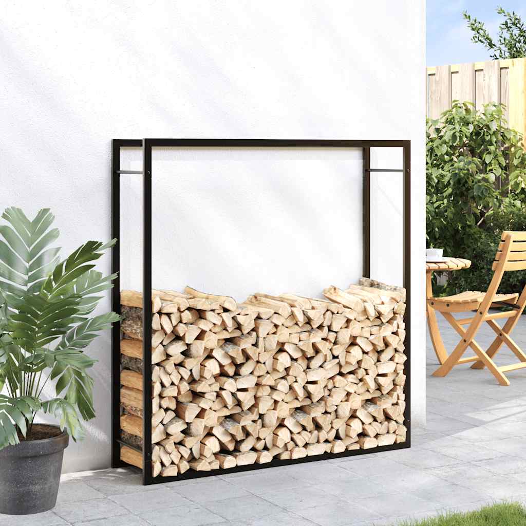 Suporte para lenha 110x28x116 cm aço preto mate