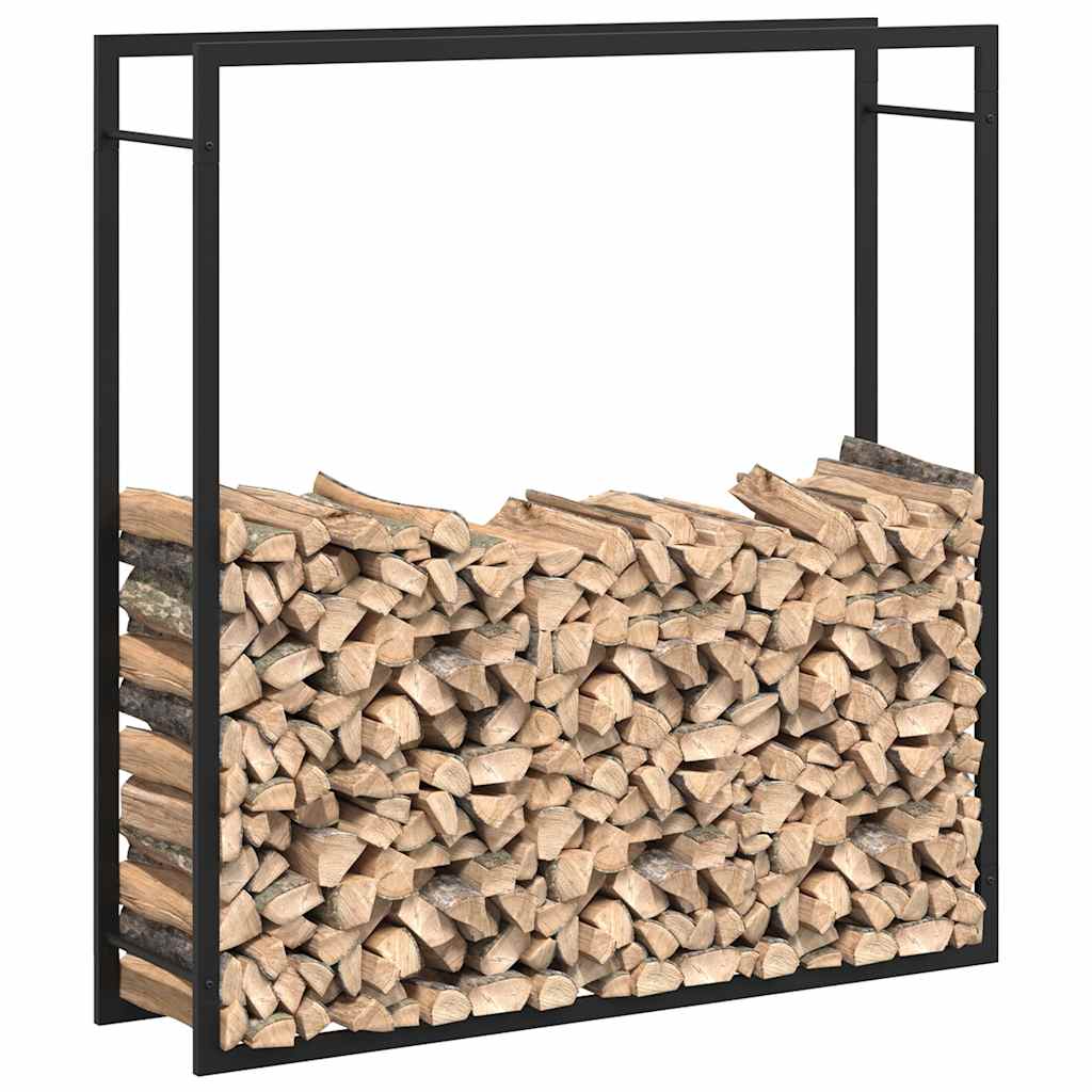 Suporte para lenha 110x28x116 cm aço preto mate