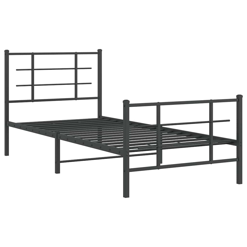 Estrutura de cama com cabeceira e pés 90x200 cm metal preto