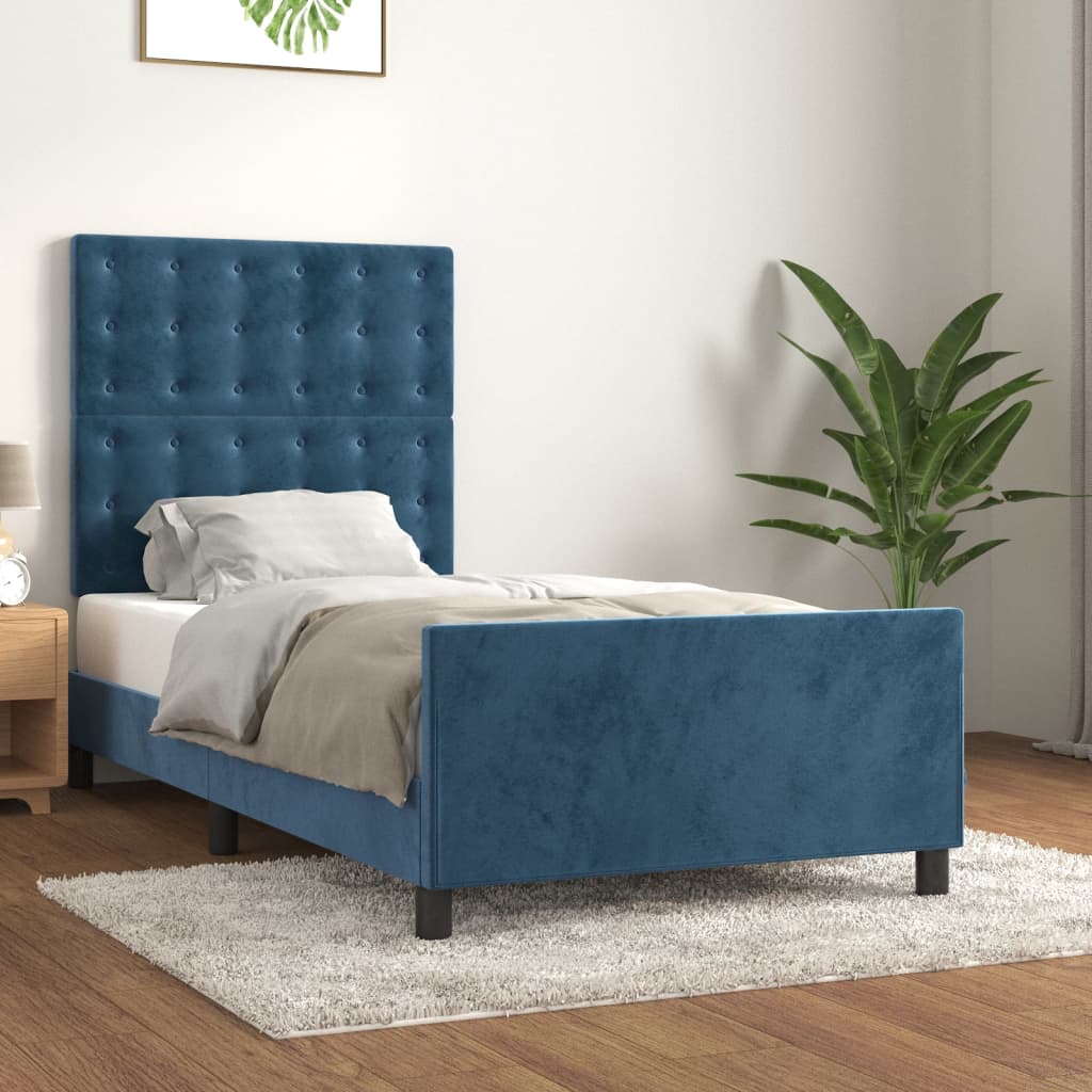 Estrutura de cama sem colchão 90x190 cm veludo azul-escuro