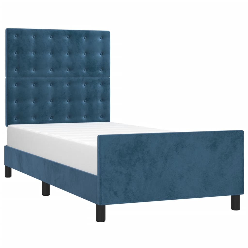 Estrutura de cama sem colchão 90x190 cm veludo azul-escuro