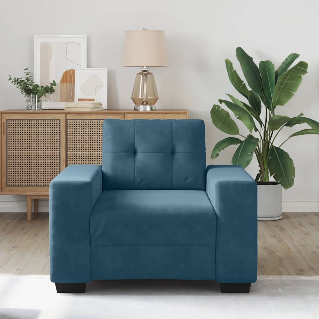 Poltrona de veludo azul, 100x78x80 cm