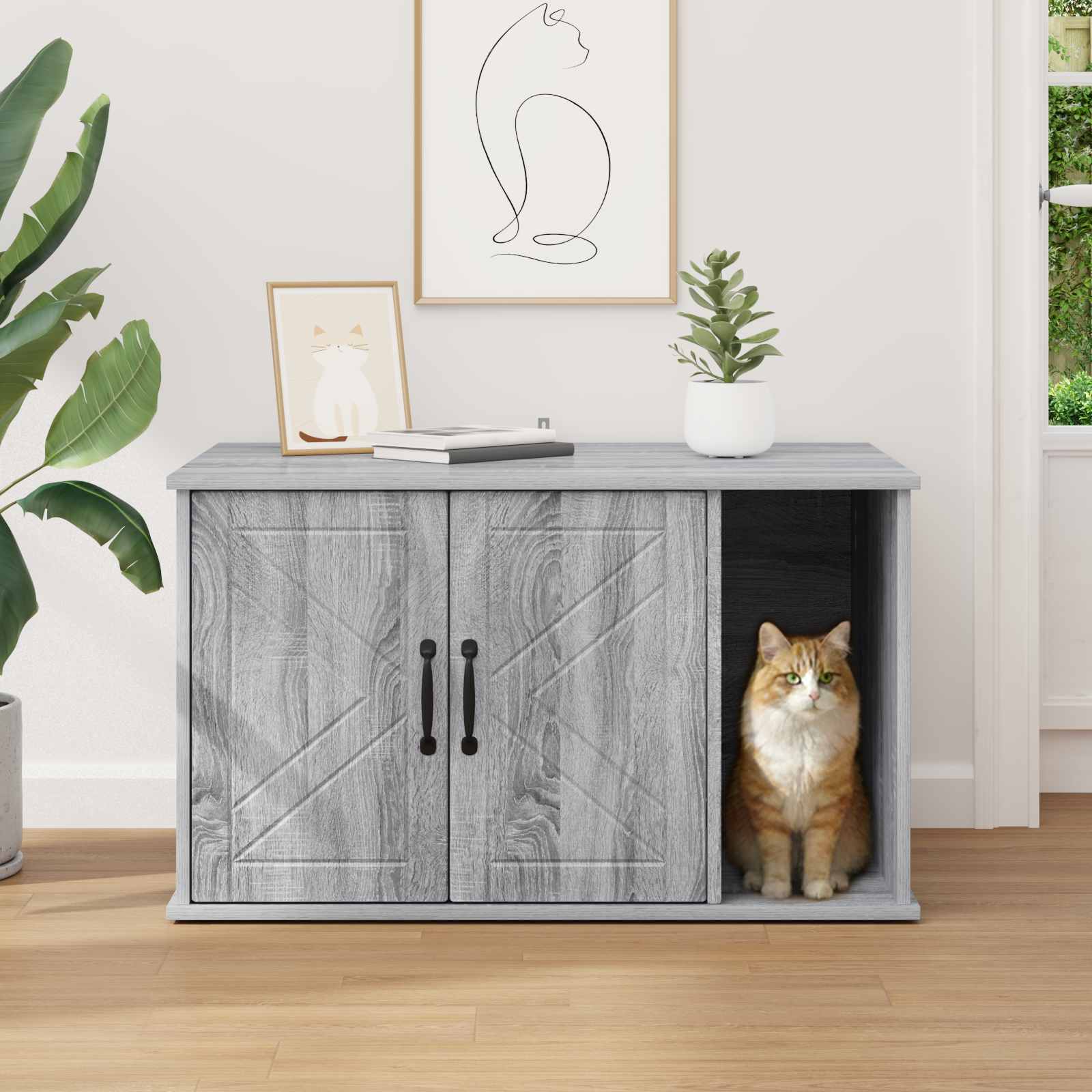 Casa para gatos cinza sonoma 85 x 55 x 50,5 cm