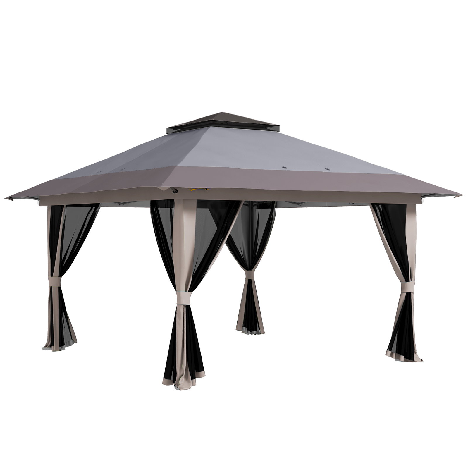 Tenda dobrável pop-up com altura ajustável proteção uv50+ telhado duplo e redes mosquiteiras 4x4x2,8 m cinzento claro