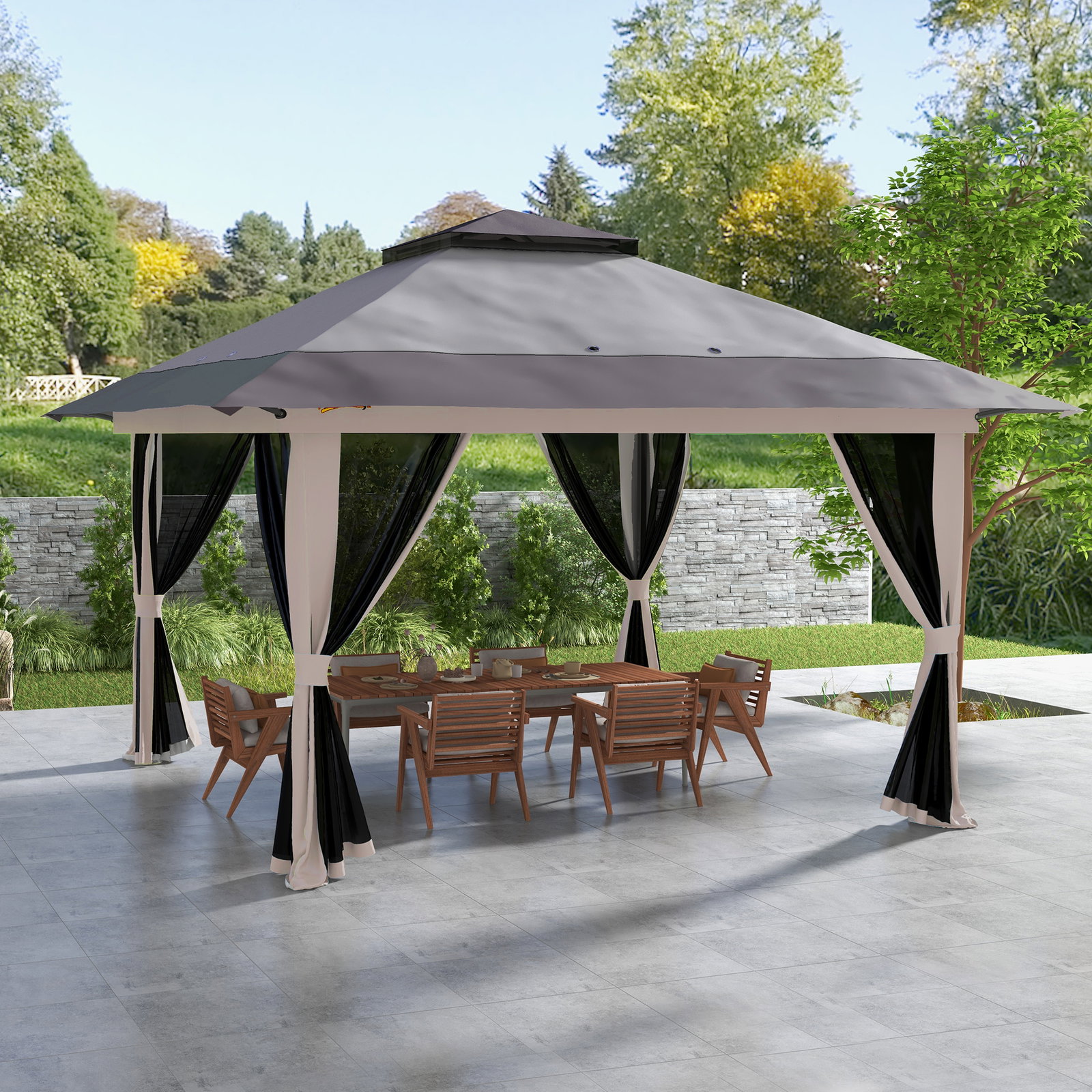 Tenda dobrável pop-up com altura ajustável proteção uv50+ telhado duplo e redes mosquiteiras 4x4x2,8 m cinzento claro