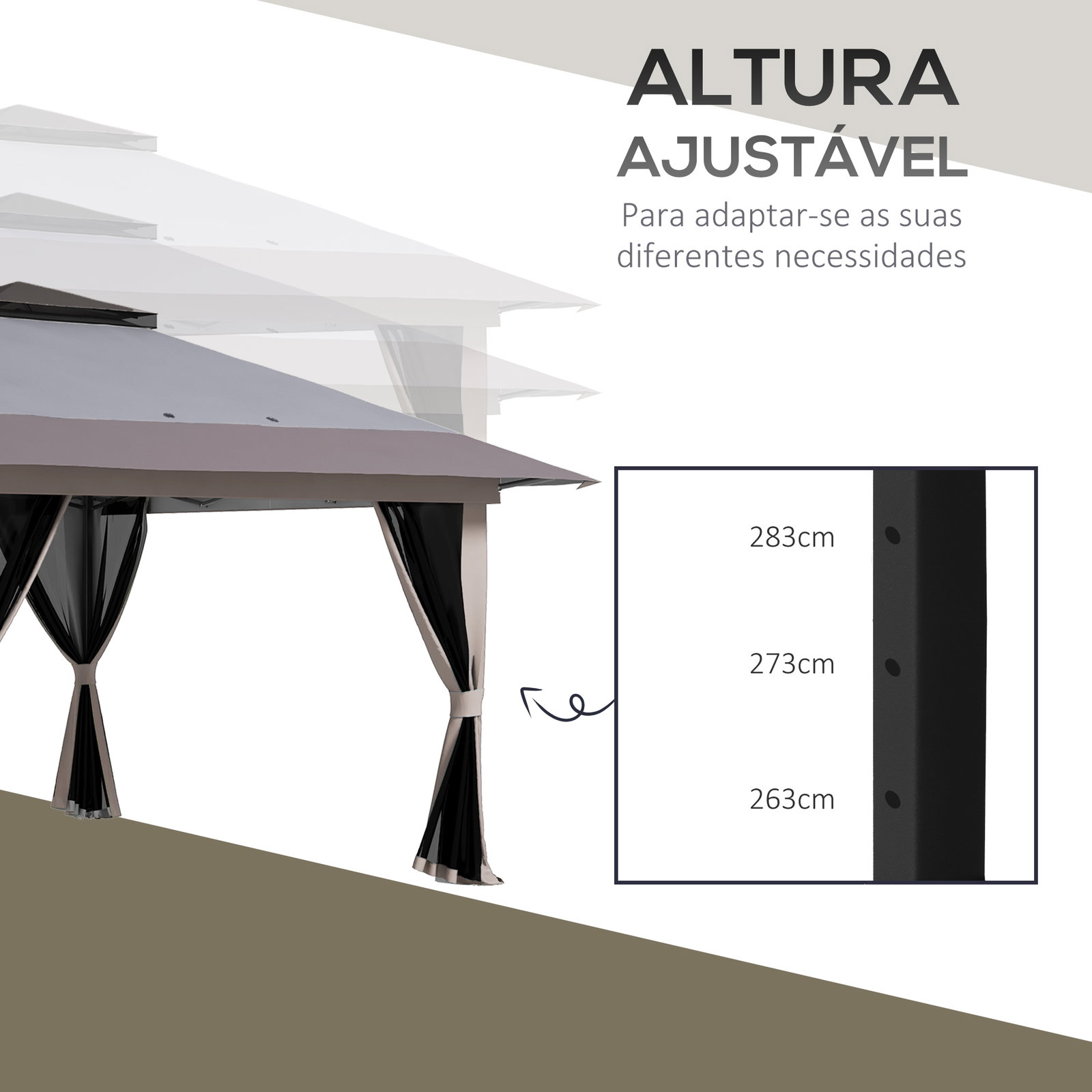Tenda dobrável pop-up com altura ajustável proteção uv50+ telhado duplo e redes mosquiteiras 4x4x2,8 m cinzento claro