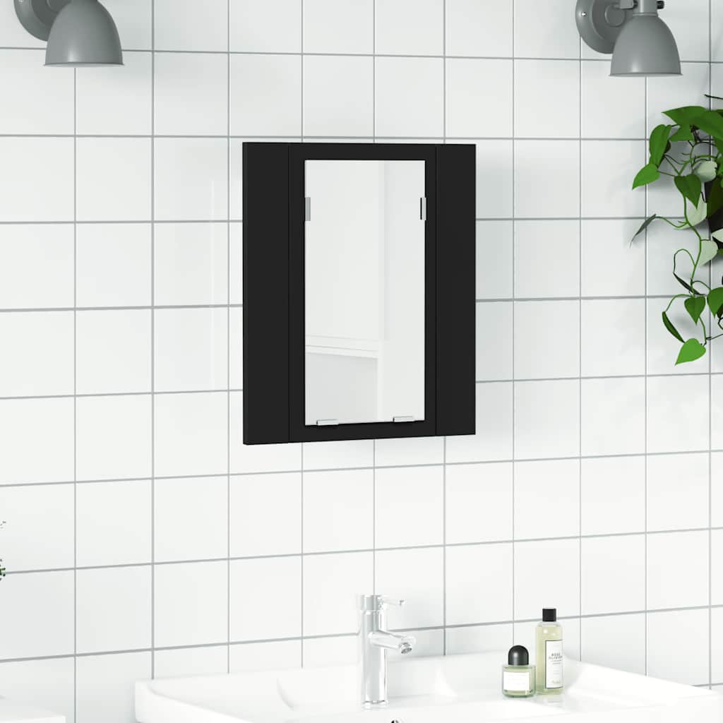 Armário espelhado casa de banho LED 40x12x45 cm acrílico preto