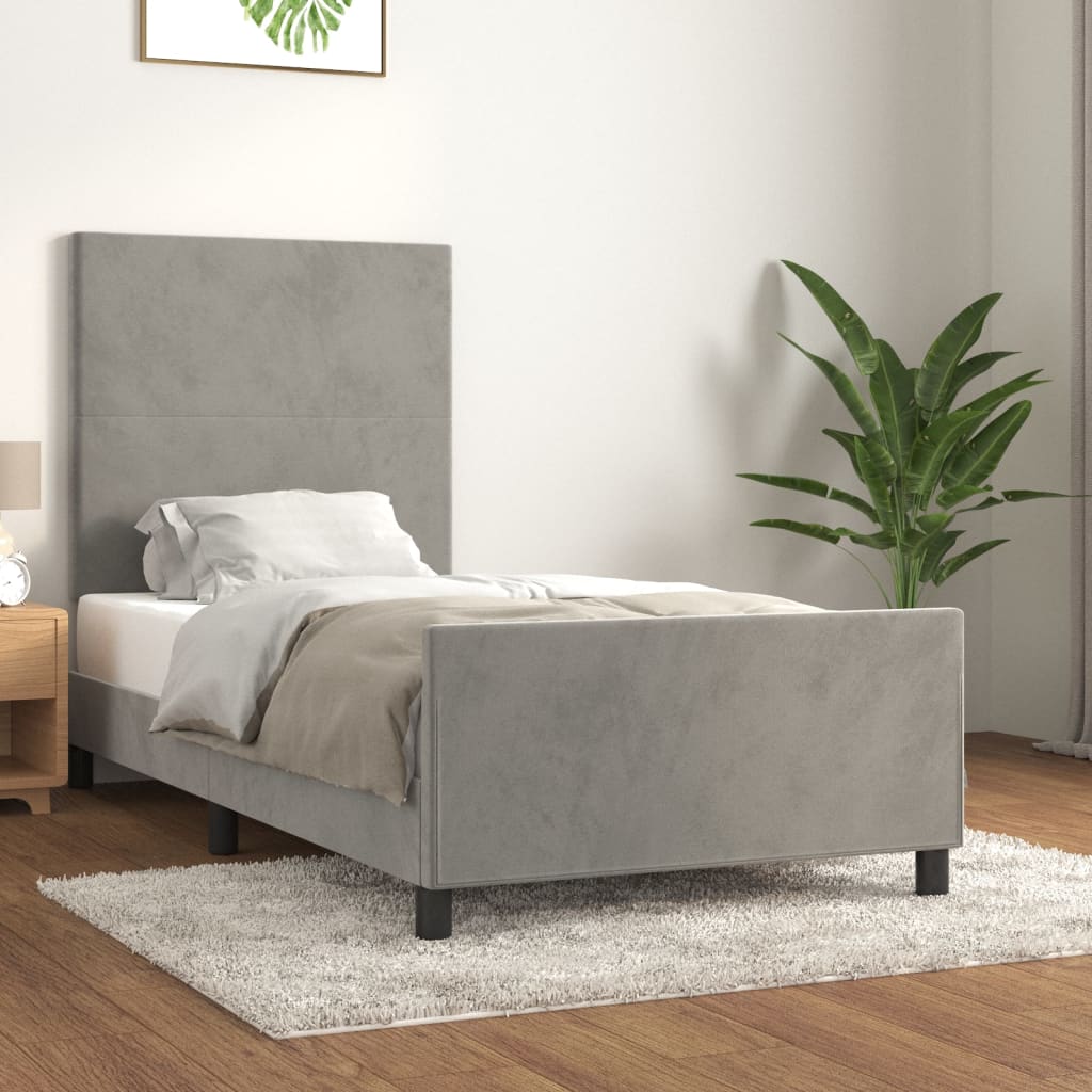 Estrutura de cama sem colchão 90x200 cm veludo cinzento-claro