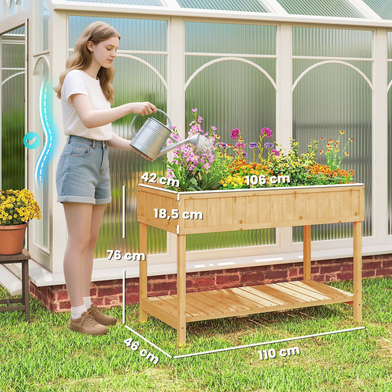 Horta Floreira de Madeira Mesa de Cultivo com Prateleira Inferior Floreira Elevada para Cultivo 110x46x76 cm Madeira