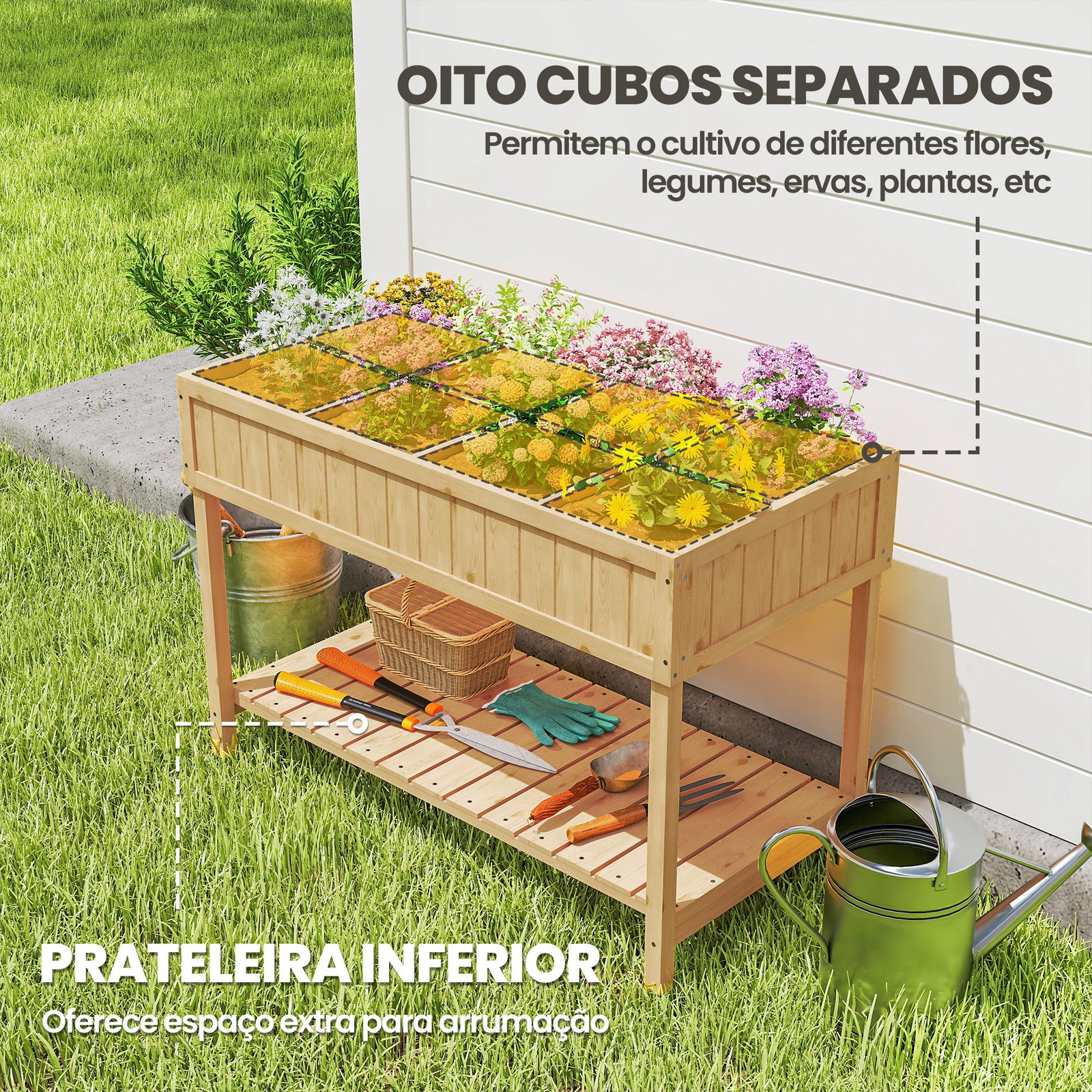 Horta Floreira de Madeira Mesa de Cultivo com Prateleira Inferior Floreira Elevada para Cultivo 110x46x76 cm Madeira