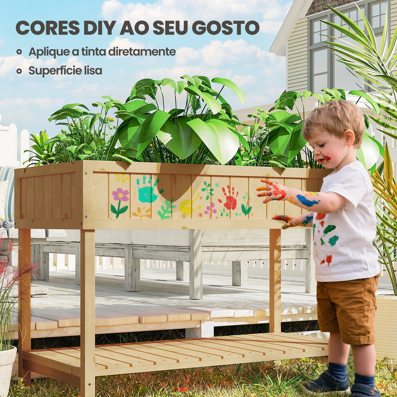 Horta Floreira de Madeira Mesa de Cultivo com Prateleira Inferior Floreira Elevada para Cultivo 110x46x76 cm Madeira