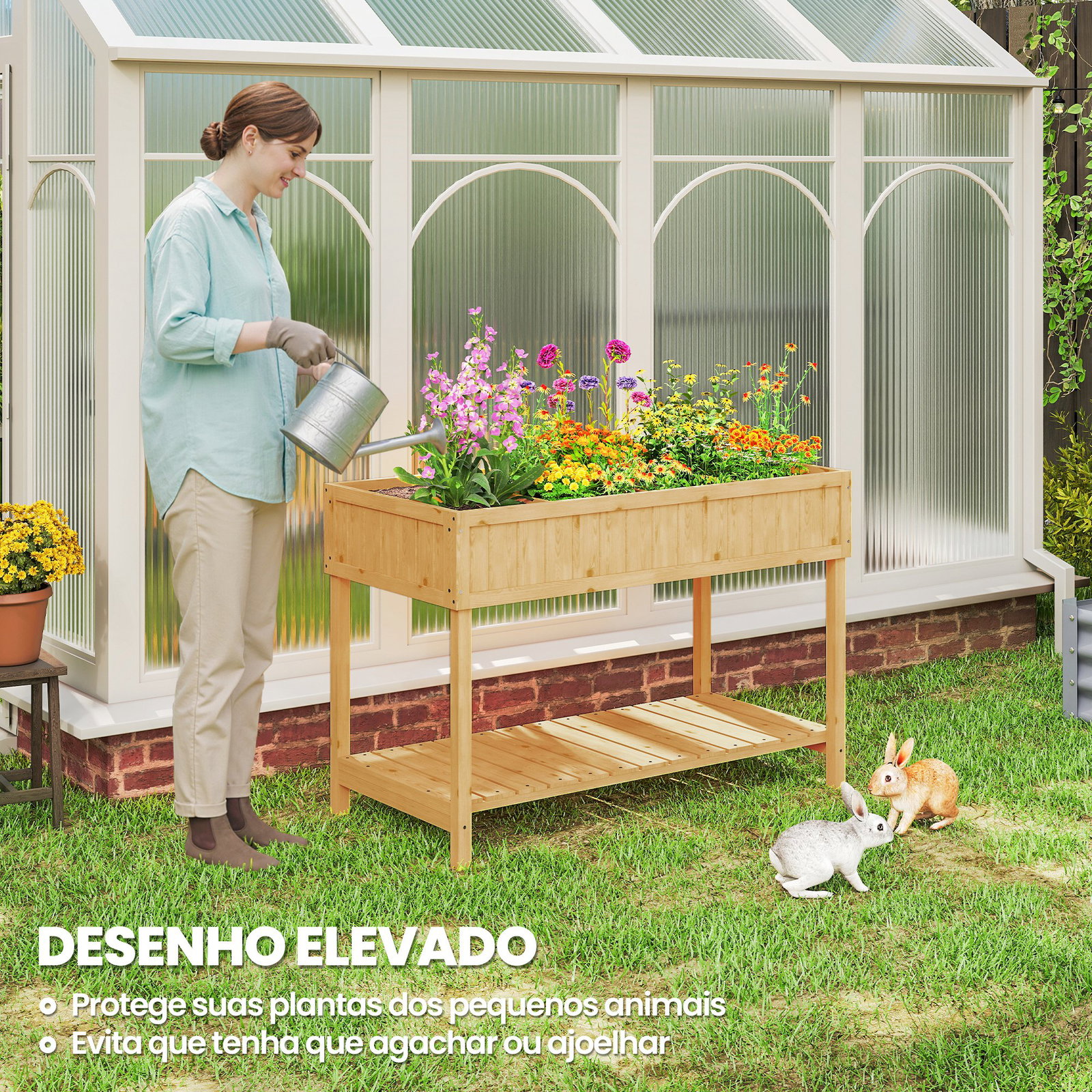 Horta Floreira de Madeira Mesa de Cultivo com Prateleira Inferior Floreira Elevada para Cultivo 110x46x76 cm Madeira
