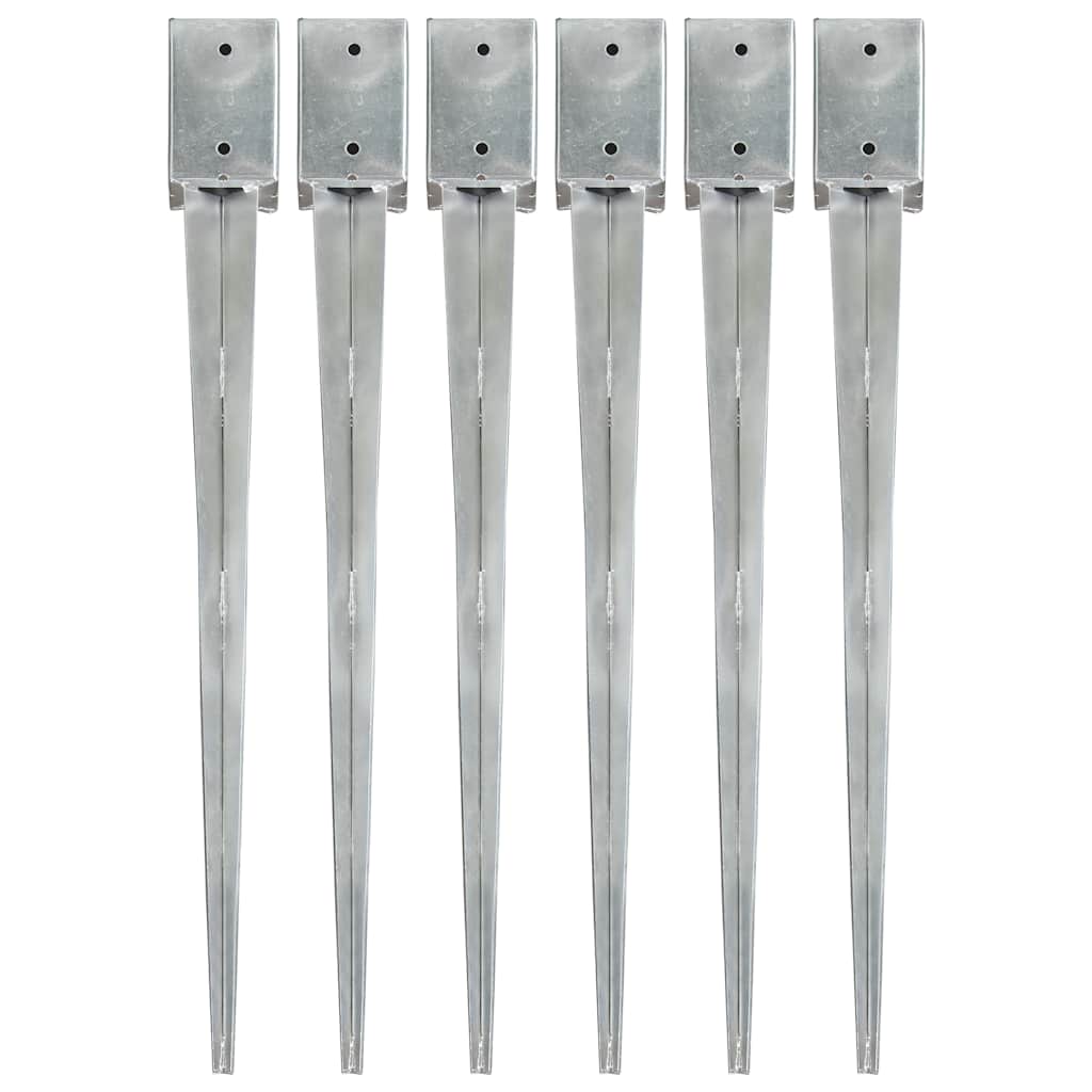 Estacas de enterrar 6 pcs 9x9x90 cm aço galvanizado prateado