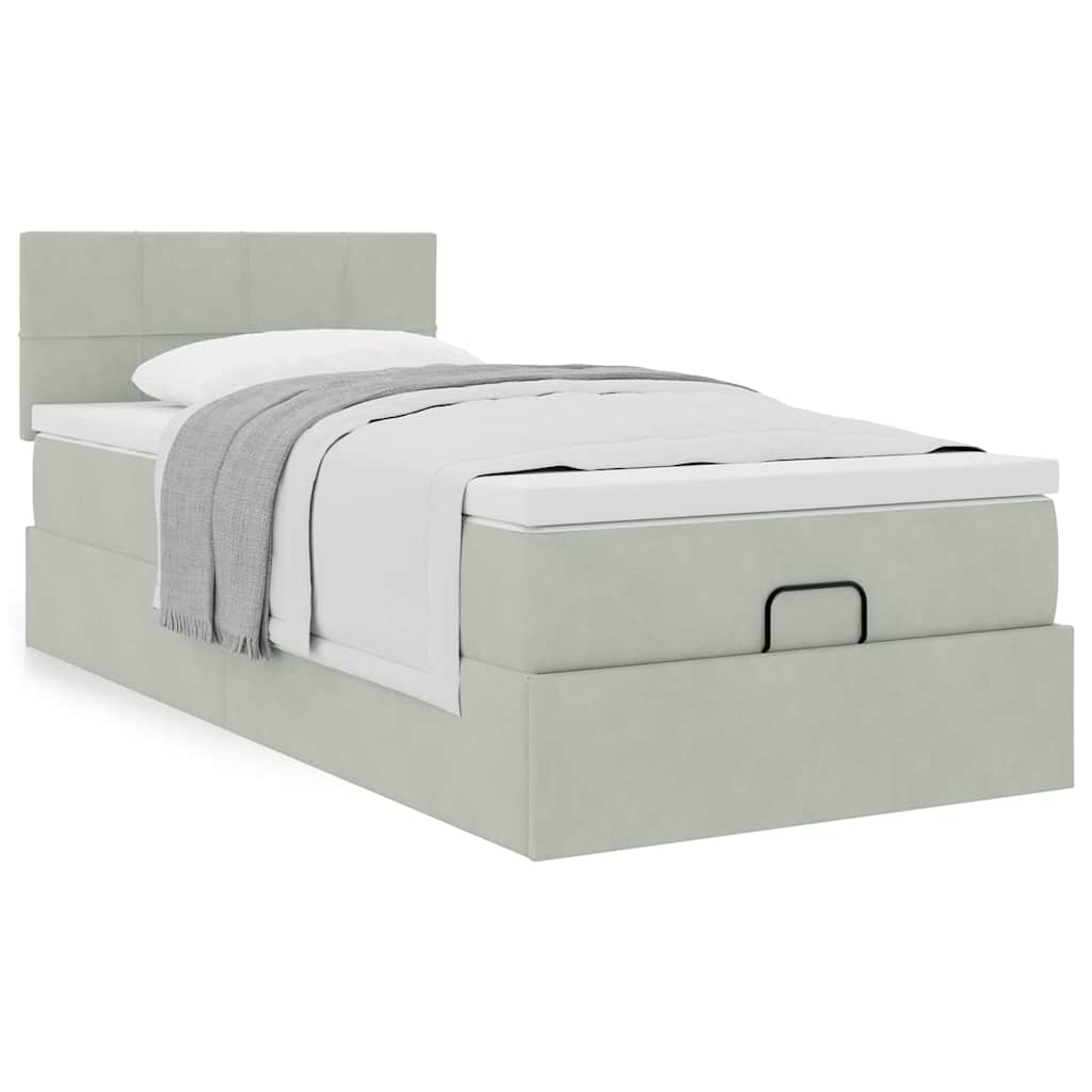 Estrutura cama otomana colchão 90x190 cm veludo cinzento claro