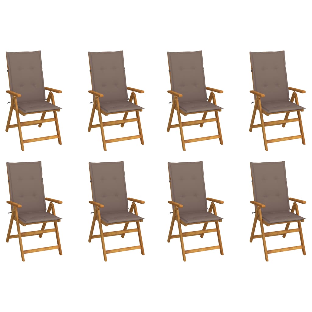 Cadeiras de jardim dobráveis c/ almofadões 8 pcs acácia maciça