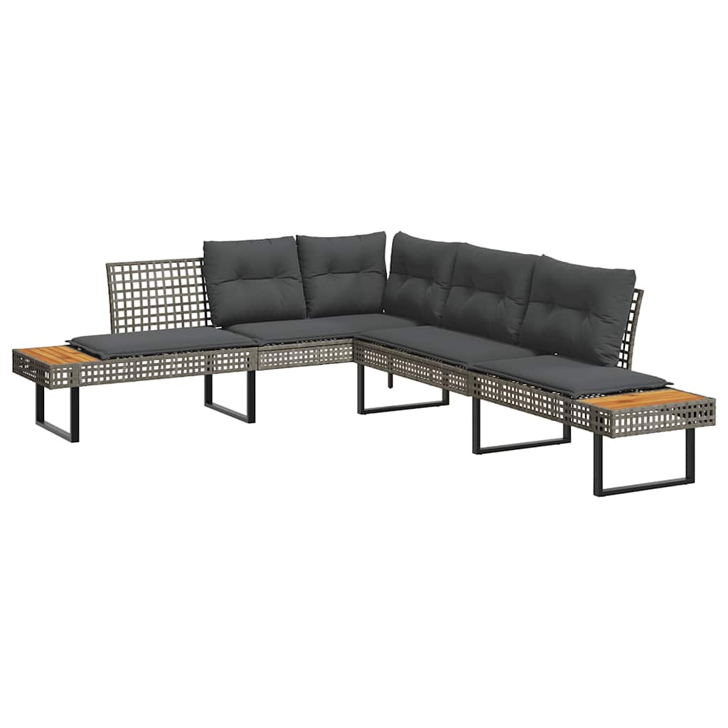 2 Pcs conj. sofás p/ jardim c/ almofadões vime PE e vidro cinza