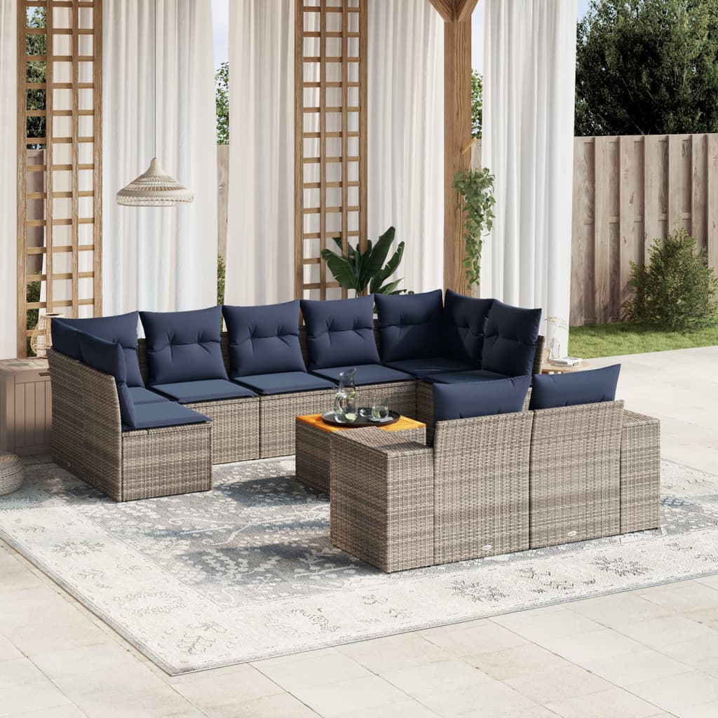 Conjunto de sofá de jardim com 10 peças e almofadas em rattan sintético cinza