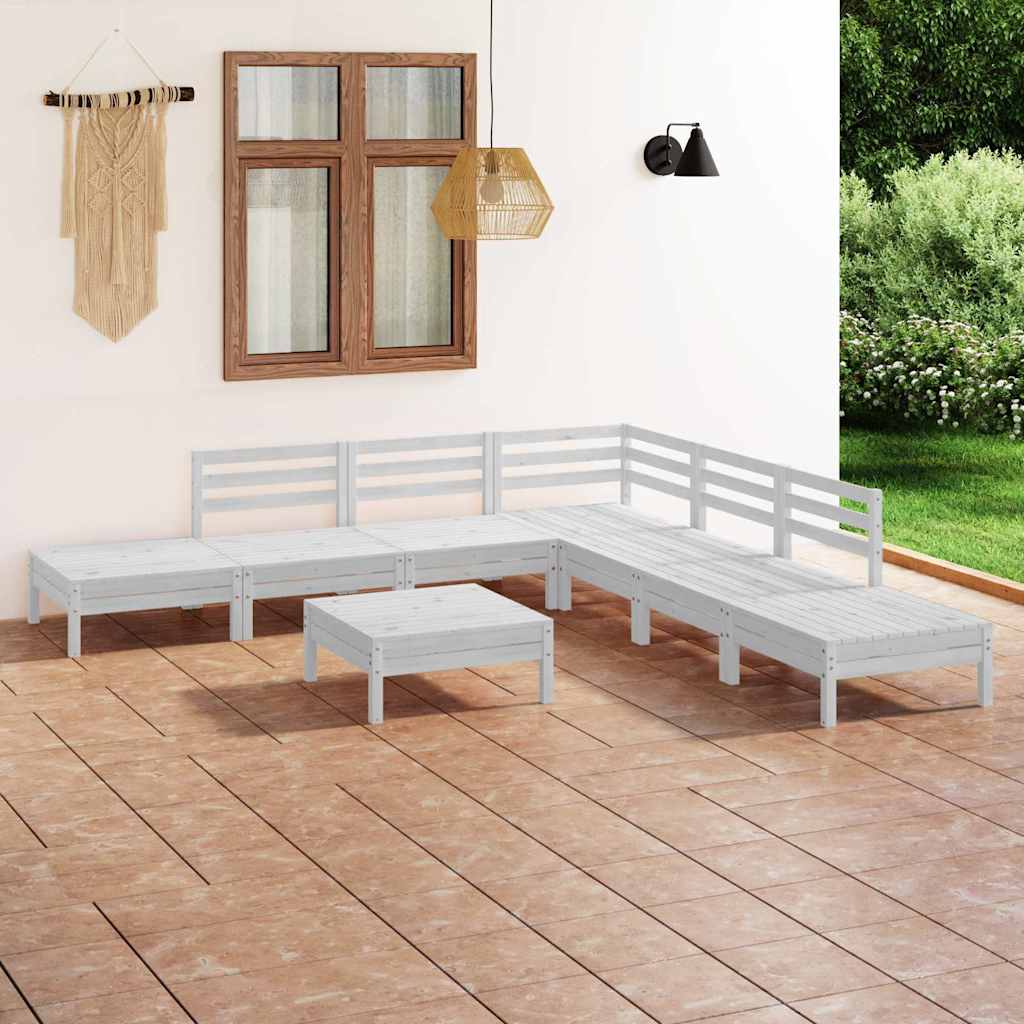 8 Pcs conjunto lounge de jardim pinho maciço branco