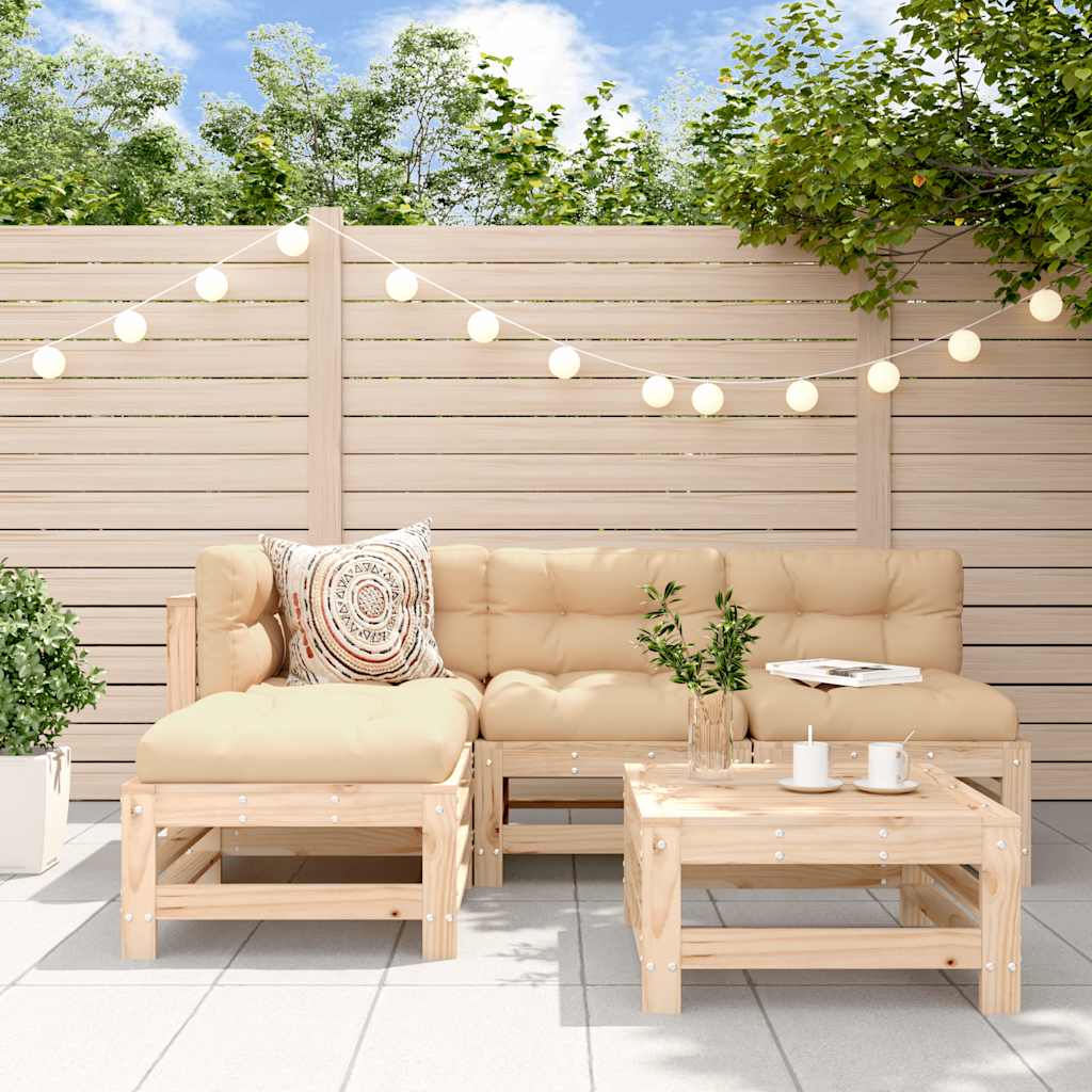 5 Pcs conjunto lounge de jardim madeira de pinho maciça