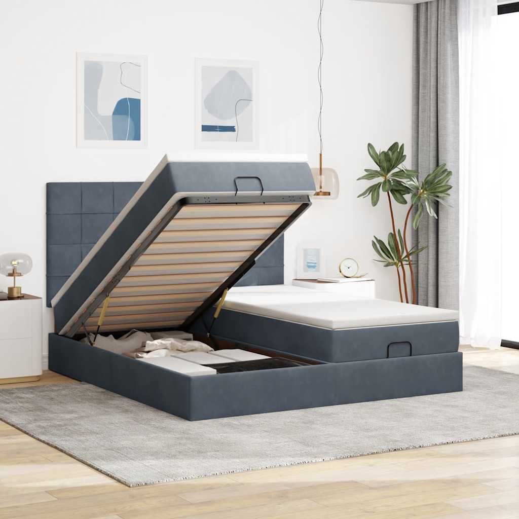 Estrutura cama otomana colchões 180x200 cm cinzento escuro
