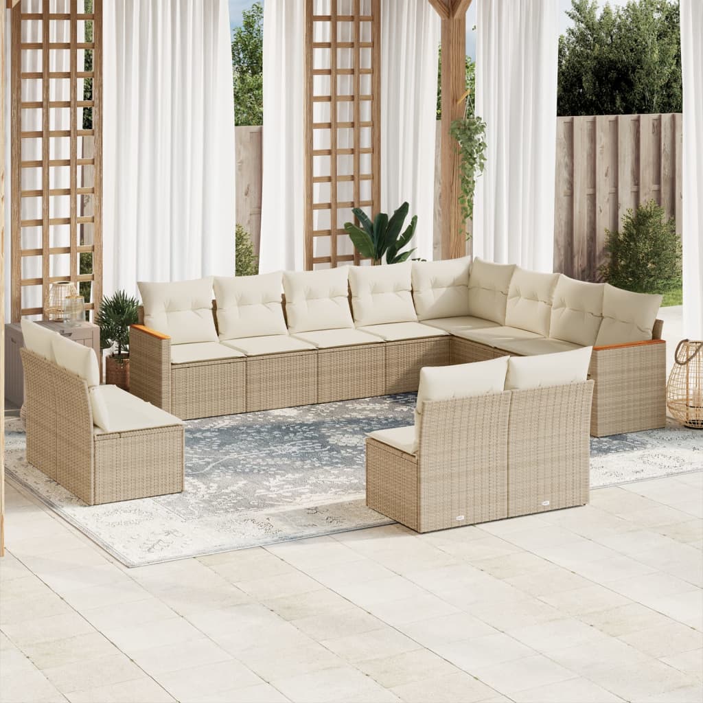 12 Pcs conjunto de sofás p/ jardim com almofadões vime PE bege