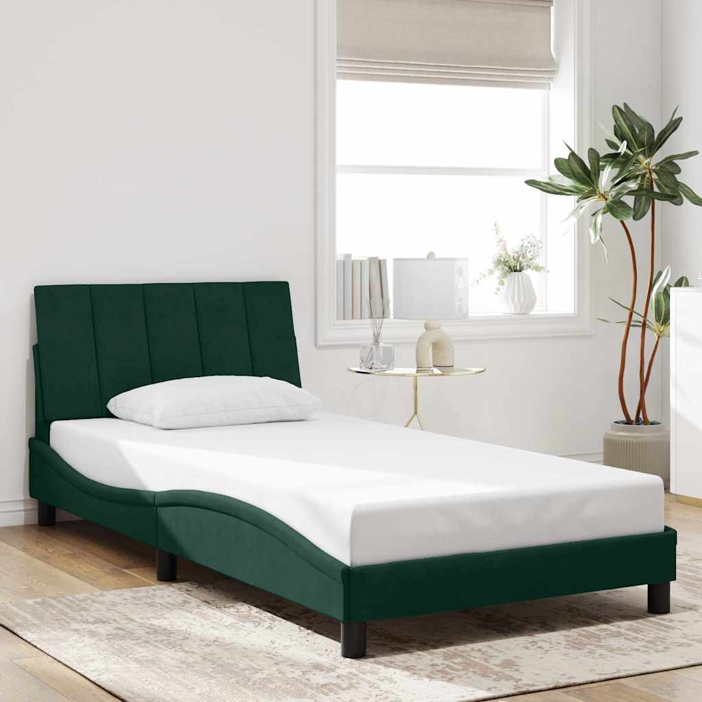 Estrutura de cama sem colchão hanko 100x200 cm veludo verde-escuro
