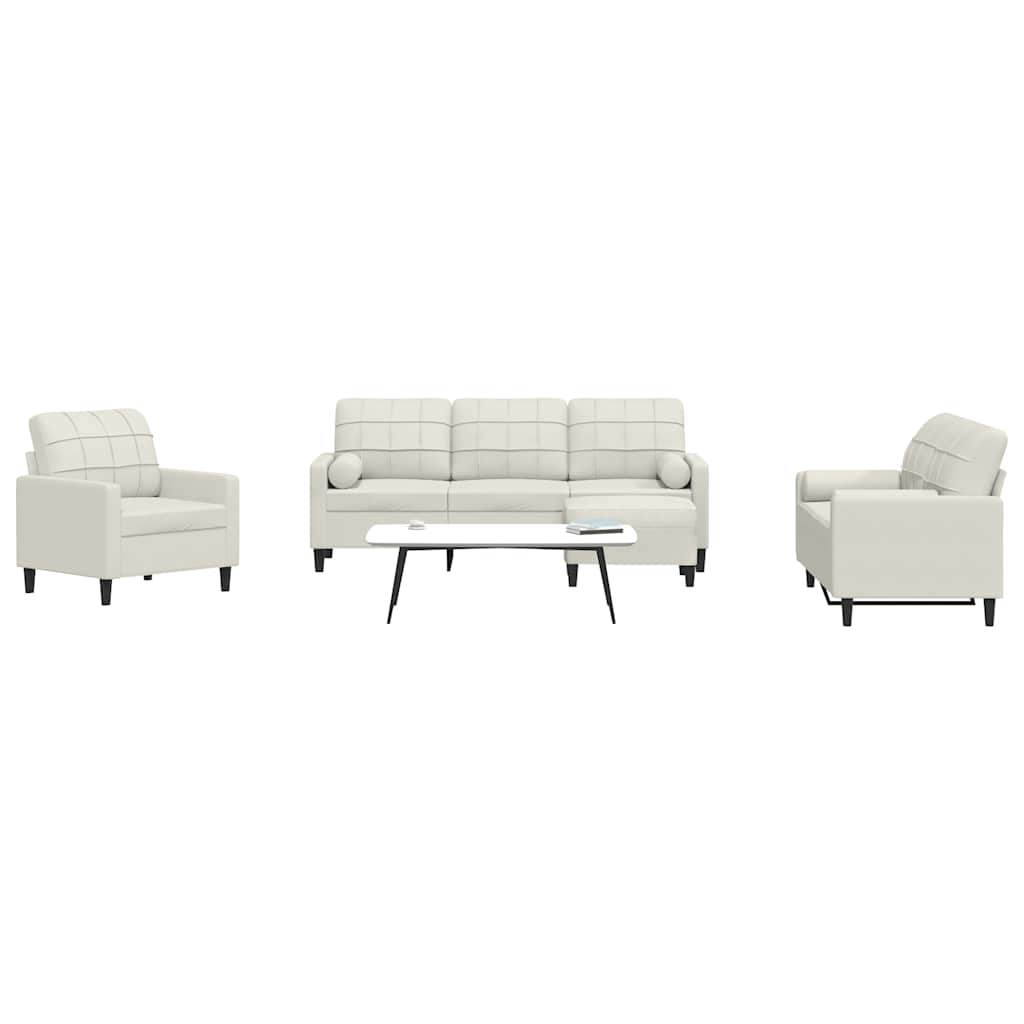 4 Pcs conjunto de sofás com almofadões e rolos veludo creme