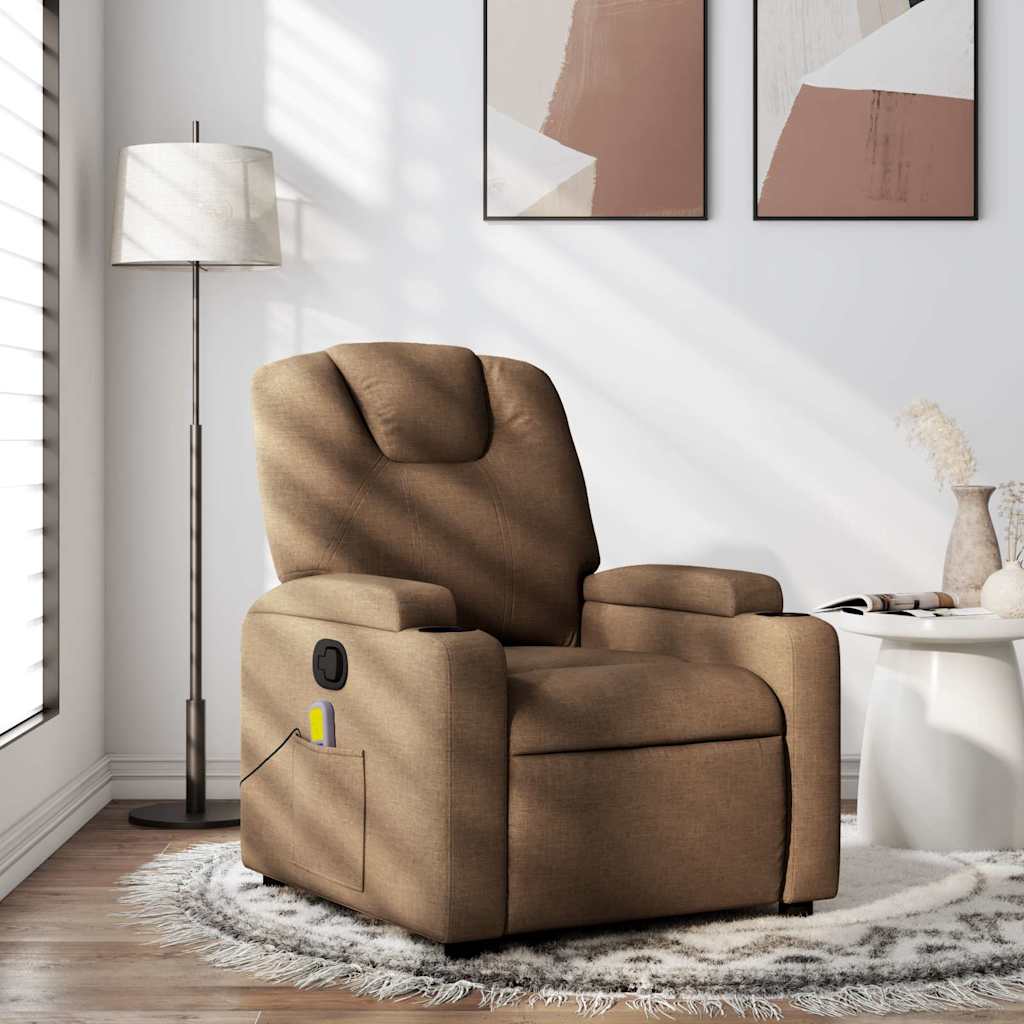 Poltrona de massagens reclinável tecido castanho