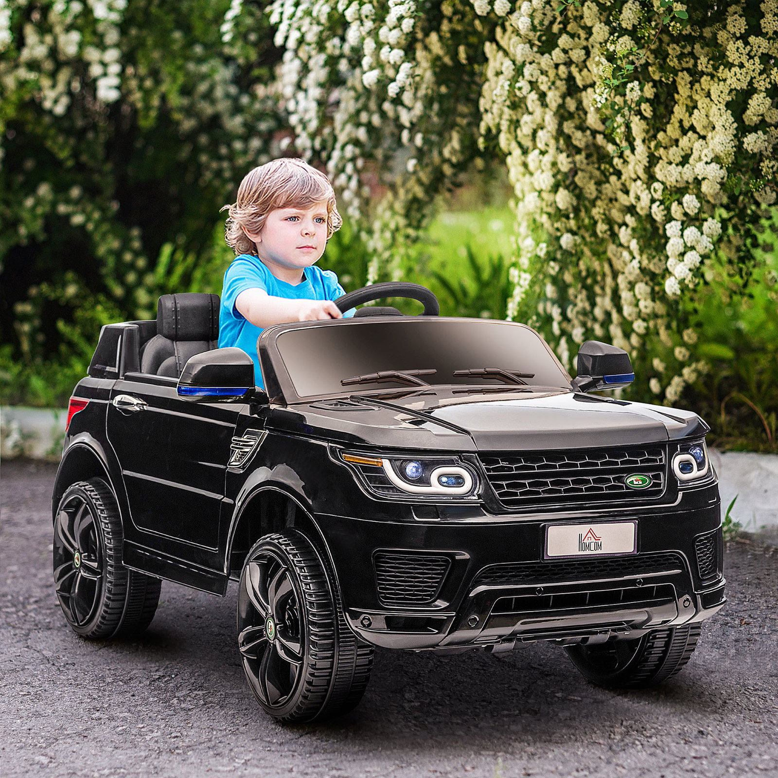 Carro elétrico suv infantil 12v com 2 motores controlo remoto faróis buzina bluetooth música USB e abertura de porta 3-5km/h 110x68x52cm preto