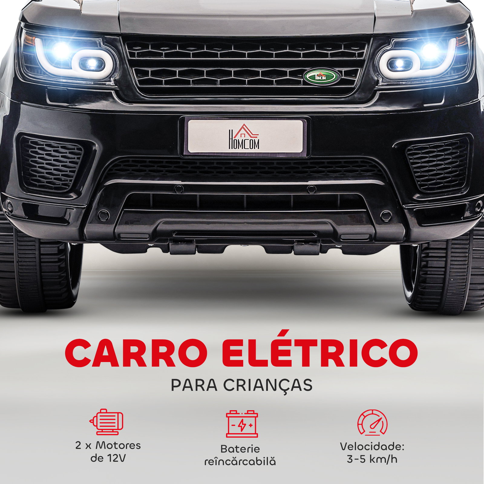 Carro elétrico suv infantil 12v com 2 motores controlo remoto faróis buzina bluetooth música USB e abertura de porta 3-5km/h 110x68x52cm preto