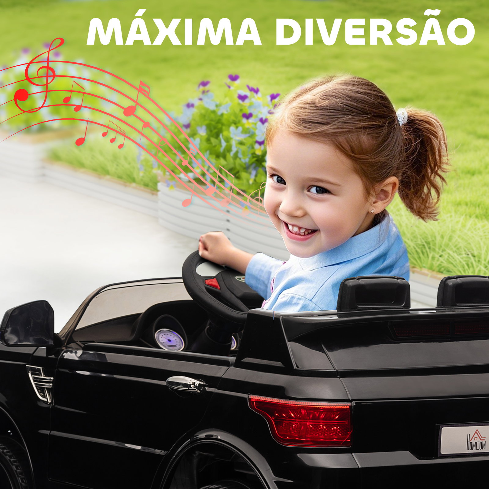 Carro elétrico suv infantil 12v com 2 motores controlo remoto faróis buzina bluetooth música USB e abertura de porta 3-5km/h 110x68x52cm preto