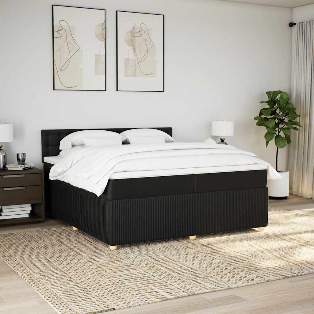 Cama com molas/colchão 200x200 cm tecido preto