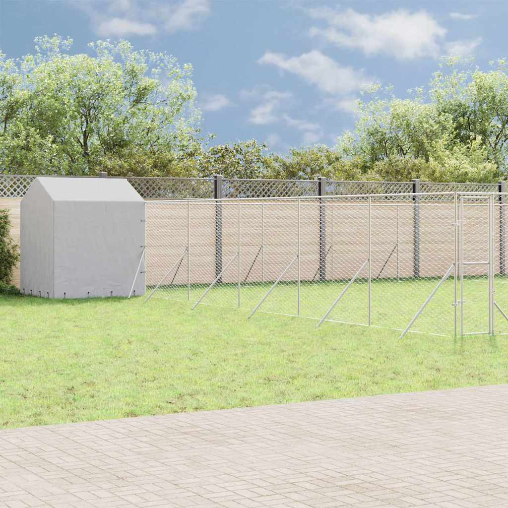 Canil de exterior com teto 12x12x2,5 m aço galvanizado prateado